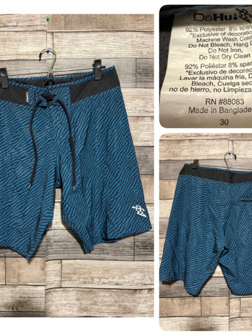Da Hui Boardshorts Men’s 30 Blue (Inseam 10) Drawstring Cargo Pocket